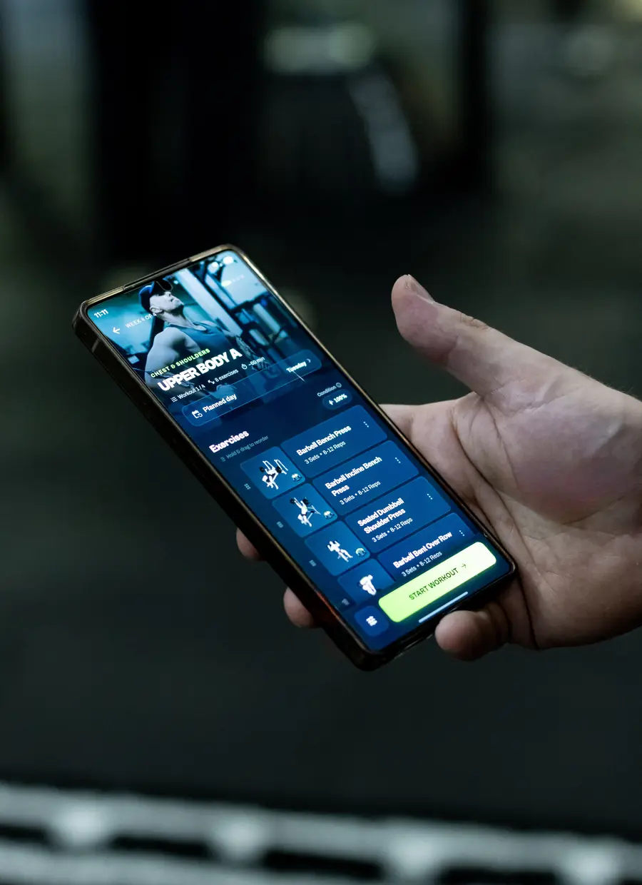 The GrabGains app showing a planned upper body workout