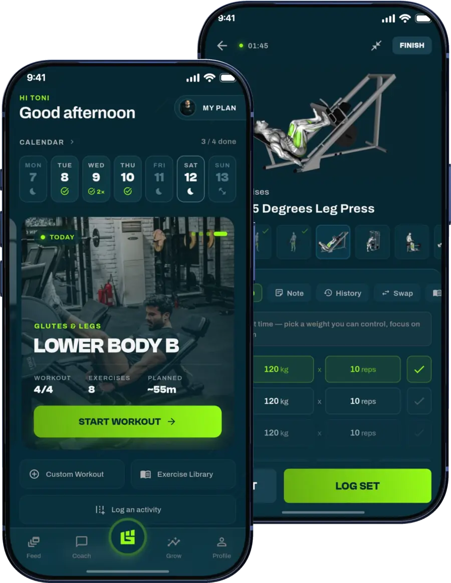 GrabGains mobile app interface showing personalized workout features