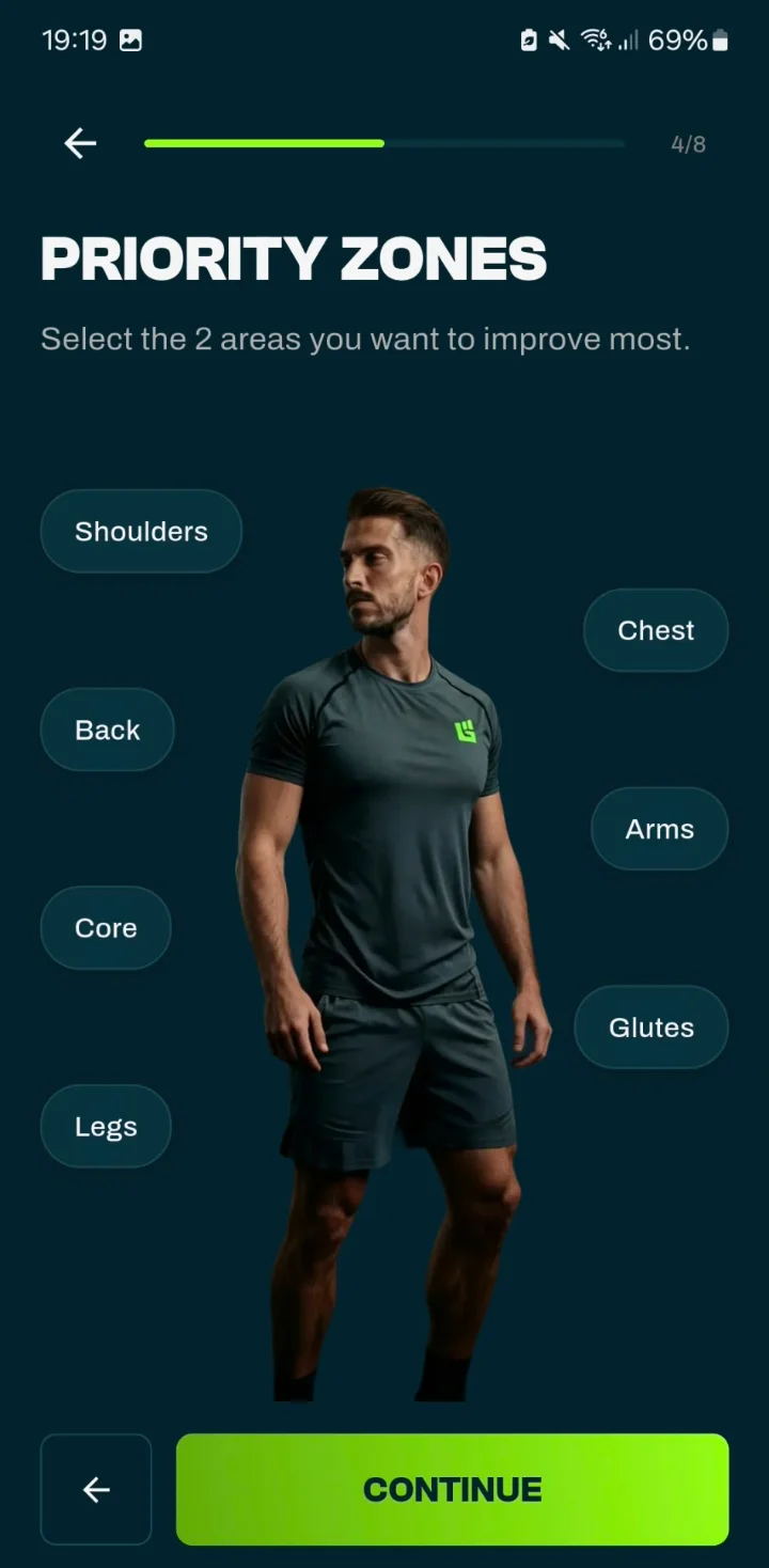 Fitness-Tracker App: Auswahl der Priority Zones