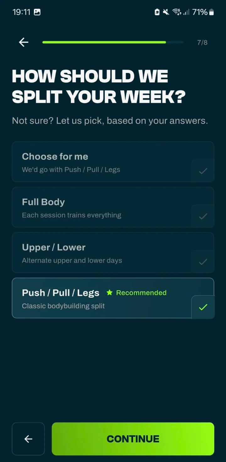 Einen empfohlenen Trainingssplit in der GrabGains Trainingsplan App auswählen