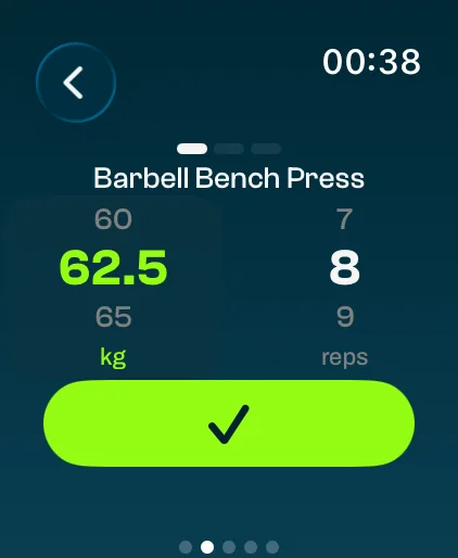 GrabGains on Apple Watch: weight and reps for the next set of Barbell Bench Press