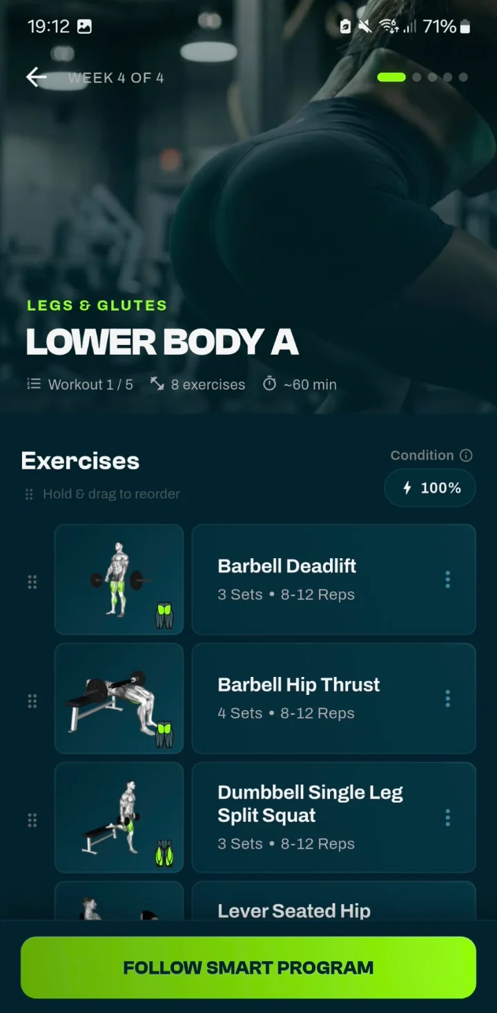 Workout Lower Body A in der GrabGains App mit Übungen, Sätzen und Wiederholungen