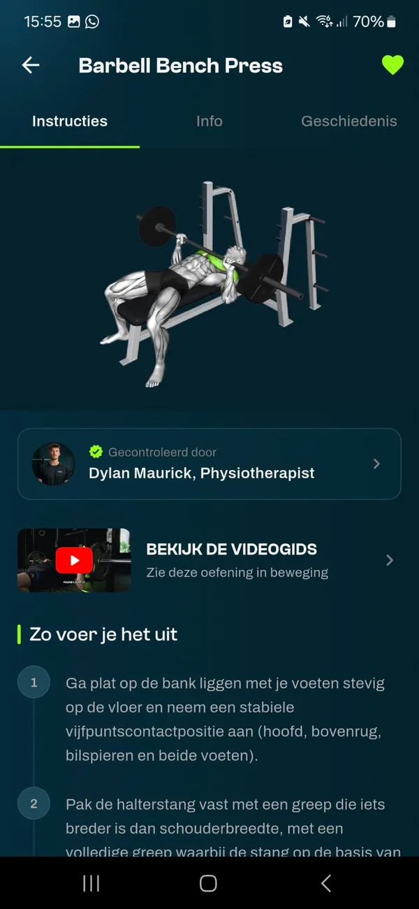 Instructies bij een oefening in de GrabGains app