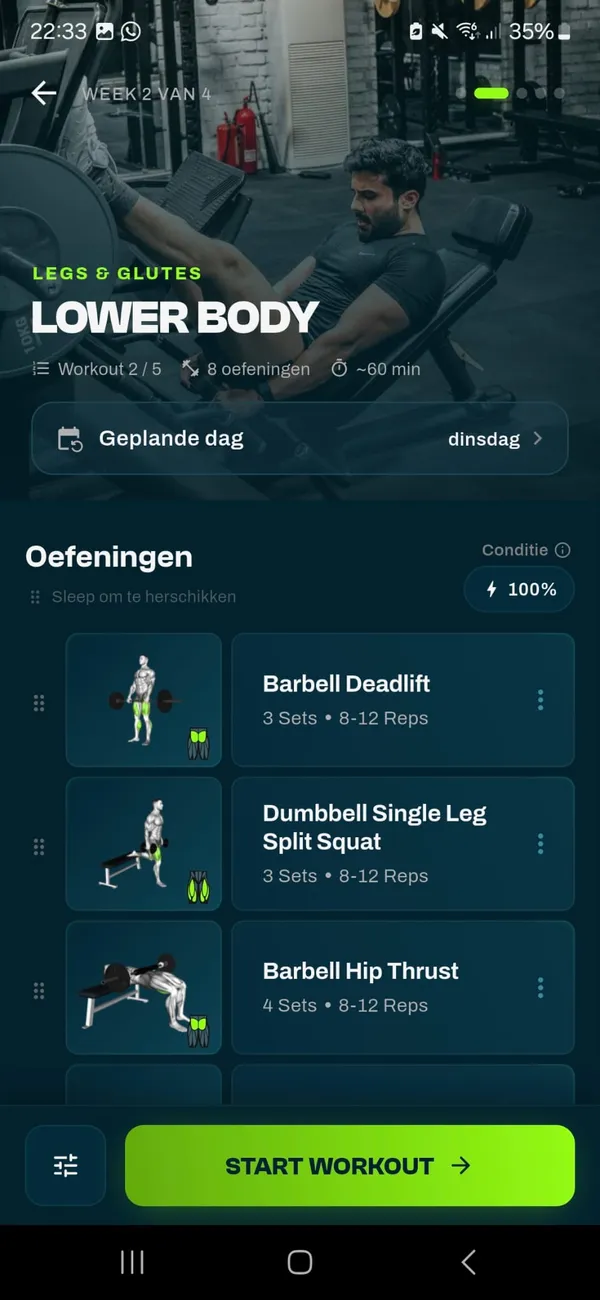 Lower body workout in de GrabGains trainingsschema app